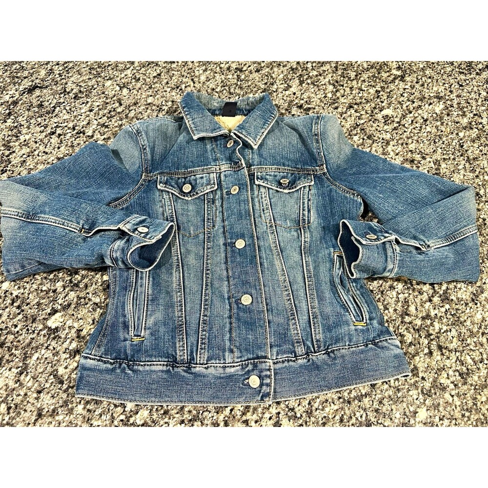 GAP Womens Small Denim Trucker Jacket Sherpa Style Lined Distressed Y2K Grunge